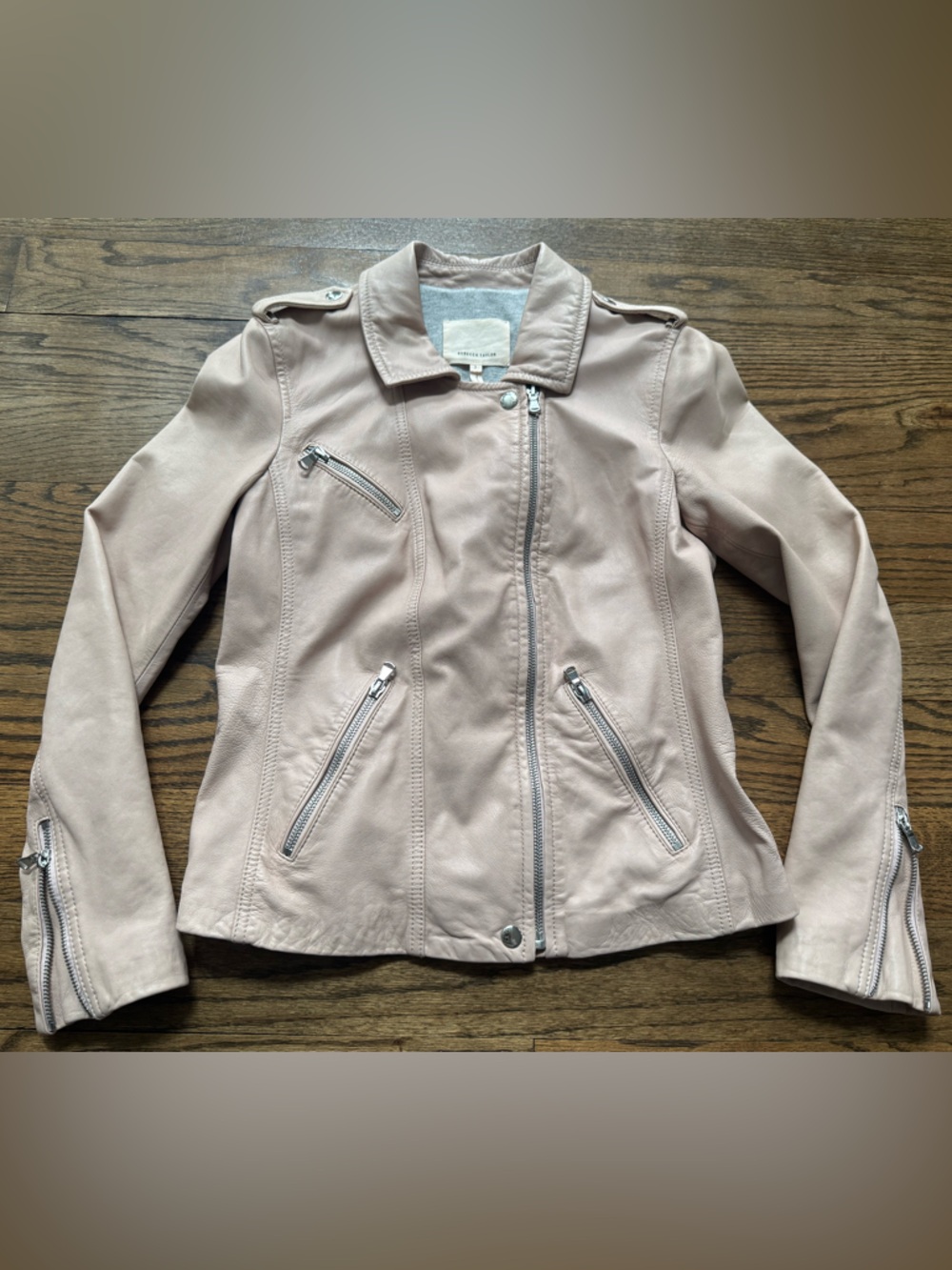 Rebecca Taylor Blush Pink Leather Moto Jacket Lamb Leather Size 2
